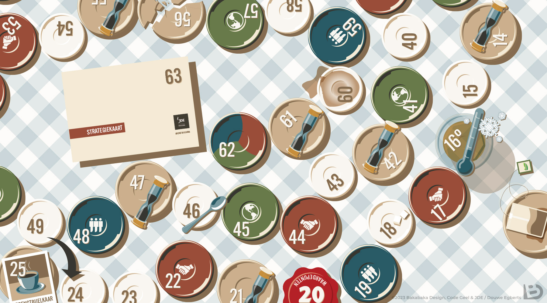 A detail of the game board of a board game for internal communication for coffee company Douwe Egberts