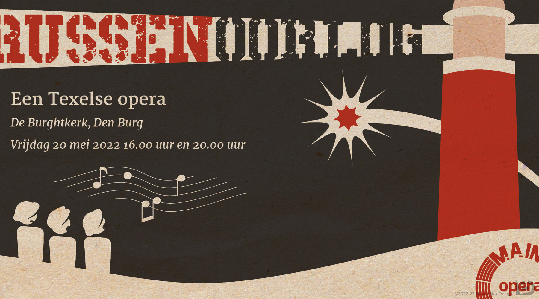 impressie van het ontwerp van een flyer voor een opera, 'de Russenoorlog'